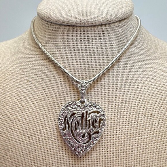 Jewelry - VTG Solid Sterling Silver 925 Mother Heart Pendant Necklace Size 18" Length